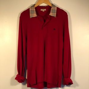 Burberry Medium Red Long Sleeve Shirt Plaid Collar